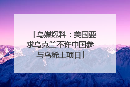 乌媒爆料：美国要求乌克兰不许中国参与乌稀土项目